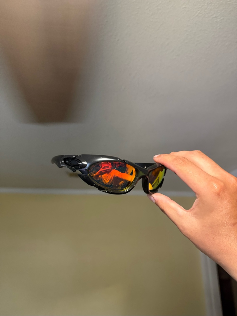 OaksBlack Sunglasses with Red-Orange Mirrored Lenses